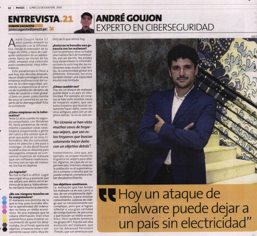 La prensa peruana destaca el aporte de Lockbits, partner Gold de ESET Chile, y André Goujon al liderazgo chileno en ciberseguridad
